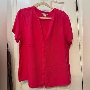 Magenta pink short sleeve button down shirt